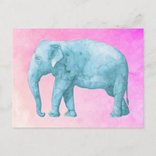 Licht blauw olifant op droomroze Waterverven Briefkaart