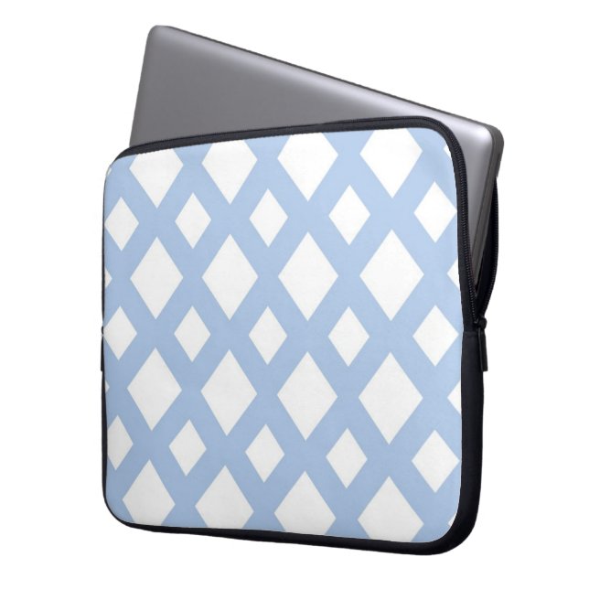 Licht blauw vak op wit laptop sleeve (Voorkant Links)
