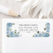 Licht blauw Waterverf Roos Terugkeeradres label (Insitu)