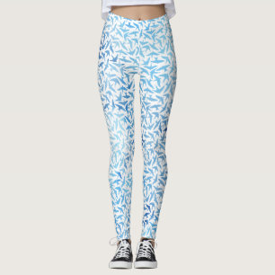 Licht blauw Waterverf vogelpatroon Leggings