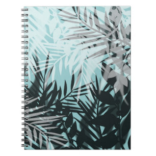 Licht blauw zwart tropisch patroon notitieboek