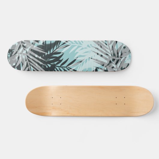 Licht blauw zwart tropisch patroon skateboard (Horizontaal)