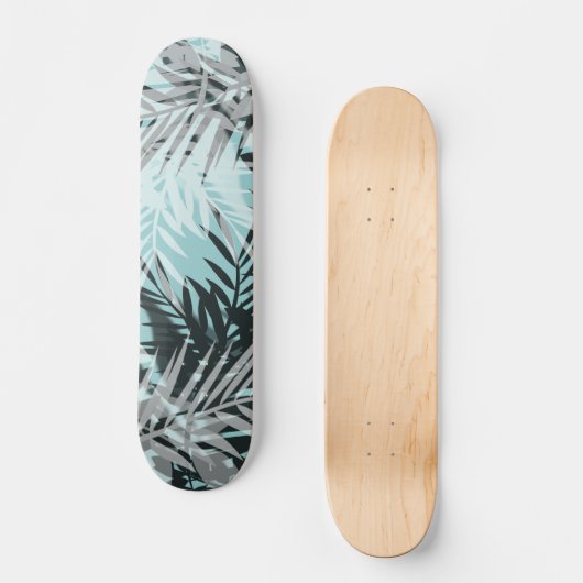 Licht blauw zwart tropisch patroon skateboard (Voorkant)