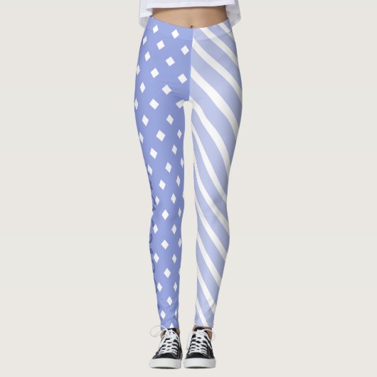 Licht Blauwe halve en halve Patroon Harlequin Stri Leggings (Voorkant)