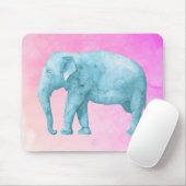 Licht blauwe Waterverf Elephant op roze achtergron Muismat (Met muis)