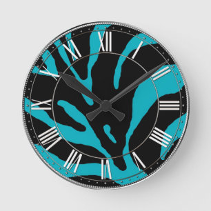 Licht blauwe Zebra Stripe Animal Print Ronde Klok