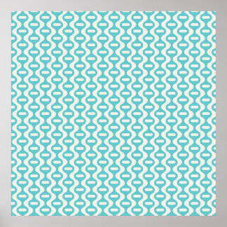 Licht Blauwgroen, Aqua Wavy Retro Patroon Poster