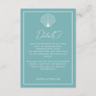 Licht Blauwgroen Blauw Seashell Beach bruiloft Det Informatiekaartje