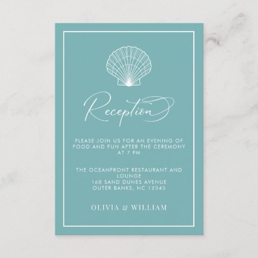 Licht Blauwgroen Blauw Seashell Beach Bruiloft Rec Informatiekaartje (Voorkant)