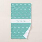 Licht blauwgroen groen anker wit nautisch monogram bad handdoek (Handdoek)