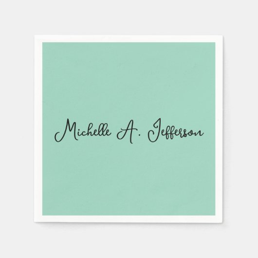 Licht Blauwgroen handschrift Creative Trendy Naam Servet (Voorkant)