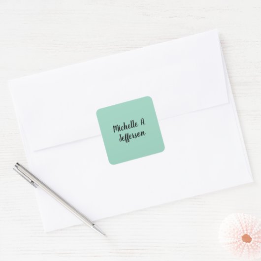Licht Blauwgroen handschrift Creative Trendy Naam Vierkante Sticker (Envelop)