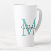 Licht Blauwgroen Monogram Initiaal  Groot Latte Mok (Rechterhoek)