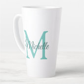 Licht Blauwgroen Monogram Initiaal  Groot Latte Mok (Linkerhoek)