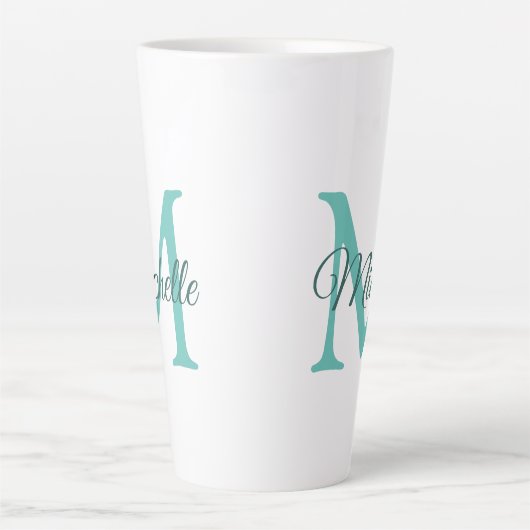 Licht Blauwgroen Monogram Initiaal  Groot Latte Mok (Voorkant)