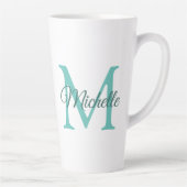 Licht Blauwgroen Monogram Initiaal  Groot Latte Mok (Rechts)