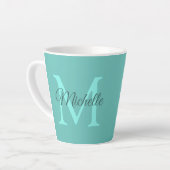Licht Blauwgroen Monogram Initiaal Naam Klein Latte Mok (Linkerhoek)