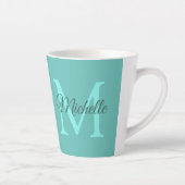 Licht Blauwgroen Monogram Initiaal Naam Klein Latte Mok (Rechts)
