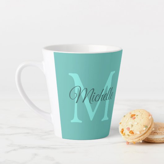 Licht Blauwgroen Monogram Initiaal Naam Klein Latte Mok (In situ)