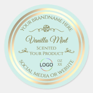 Licht Blauwgroen Product Label met Goud Lijst en L