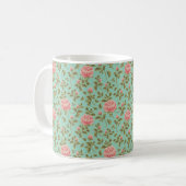 Licht Blauwgroen Roze Rozenbloemen Koffiemok (Voorkant links)