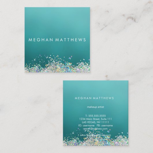 Licht Blauwgroen Zilver Sparkles Makeut Artist Vierkante Visitekaartje (Voorkant / Achterkant)