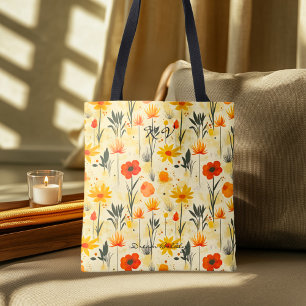 Licht bloemmotief – Verse botanische bloem Draagtas