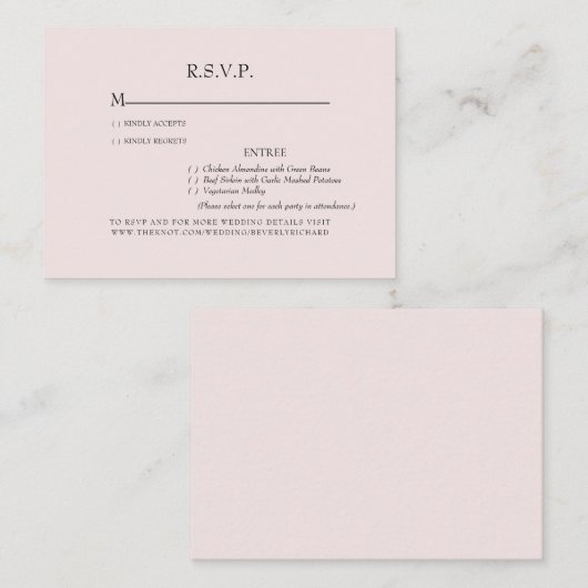 Licht Blush Diner Opties Bruiloft RSVP Behuizing Informatiekaartje (Voorkant / Achterkant)