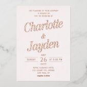 Licht Blush Roze Elegante Folie Script Foto bruilo Folie Uitnodiging (Voorkant)