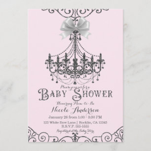 Licht Blush Roze en Zilver White Bow Baby shower Kaart