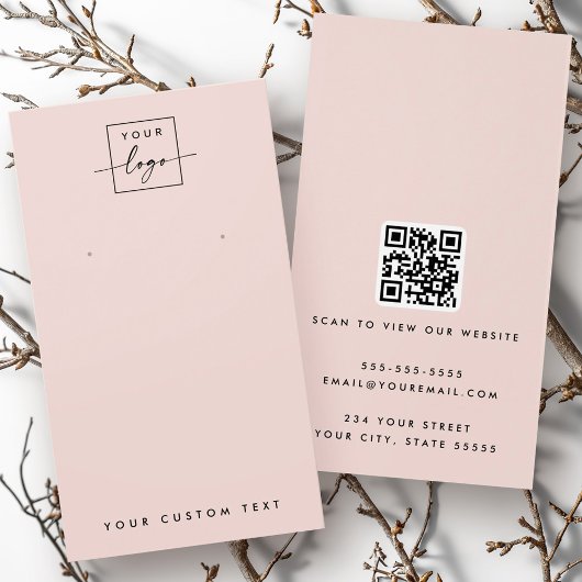 Licht blush roze logo QR oorbel display kaart