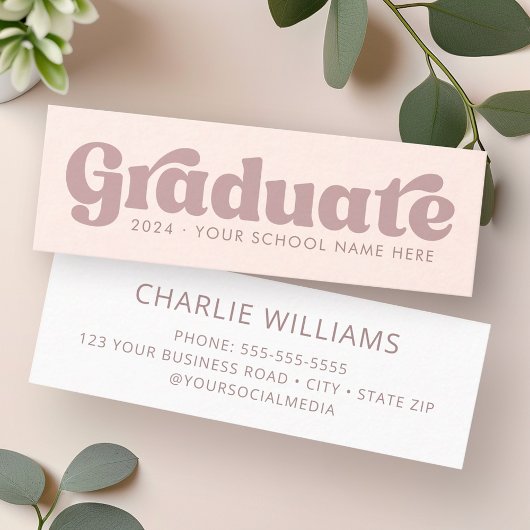 Licht blush roze retro afstuderen student afstuder mini visitekaartje