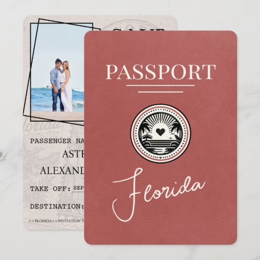 Licht Bourgogne Florida Passport Bewaar de datum Save The Date (Voorkant / Achterkant)