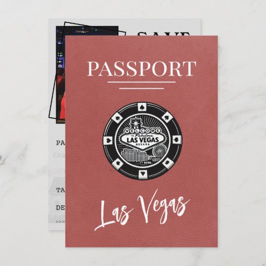 Licht Bourgogne Las Vegas Passport Bewaar de datum Save The Date (Voorkant / Achterkant)
