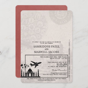 Licht Bourgondië India Paspoort bruiloft uitnodigi Kaart