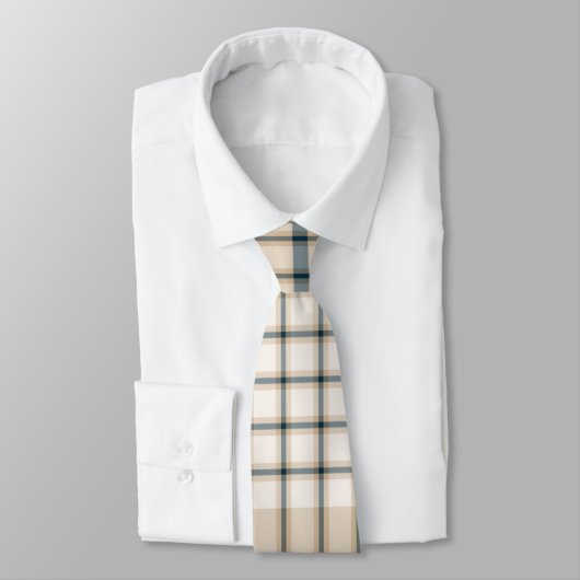 Licht bruin gestript met legant tartan geponste St Stropdas (Gebonden)