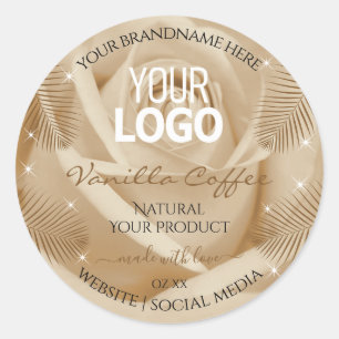Licht bruin Roos palmbladeren Productlabels Logo Ronde Sticker