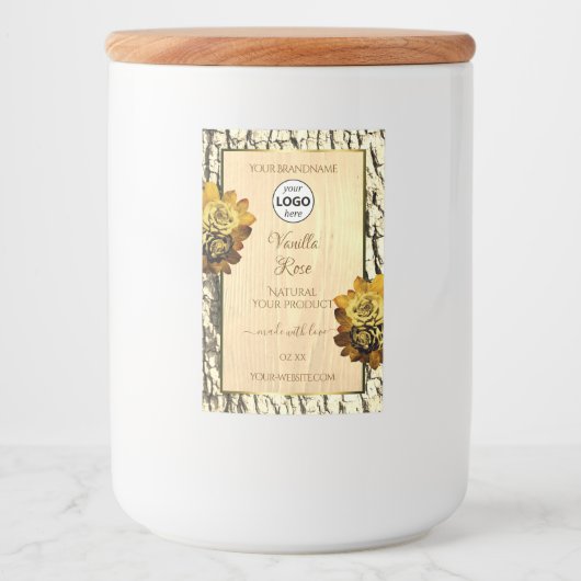 Licht bruine Rozen met houten korrels Logo Voedselcontainer Etiket (Voorkant)