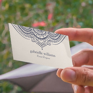 Licht Cream linen textuur met marinesblauwe manada Visitekaartje