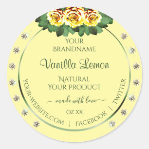 Licht crèmeproduct Etiketten gele rozen diamanten