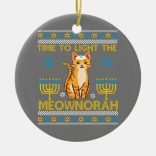 Licht de Joodse Kat Menorah Lover Ugly Meownorah Keramisch Ornament