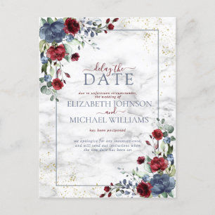 Licht Dusty Blue Burgundy Floral Vertraging Datum Aankondigingskaart