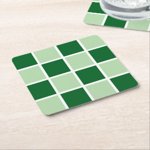 Licht en donkergroen controlepatroon vierkante kartonnen onderzetter
