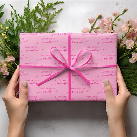 Licht en Heet Roze Happy Sweet 16 Schattigee Boog Inpakpapier Vel