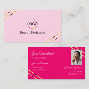 Licht en hete roze gouden lijnen met logo foto visitekaartje