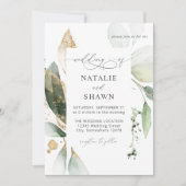 Licht Eucalyptus Glow Gold Wedding Kaart (Voorkant)