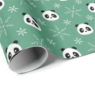 Licht Evergreen - Schattigee panda's met sneeuwvlo Cadeaupapier