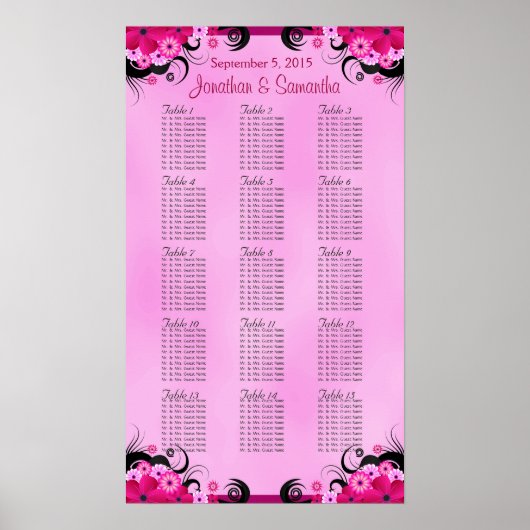 Licht Fuschia 15 Bruiloft Tafel Zitkaarten Poster (Voorkant)