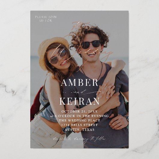 Licht getinte schaduwen - Fotobruiloft Folie Uitnodiging (Voorkant)