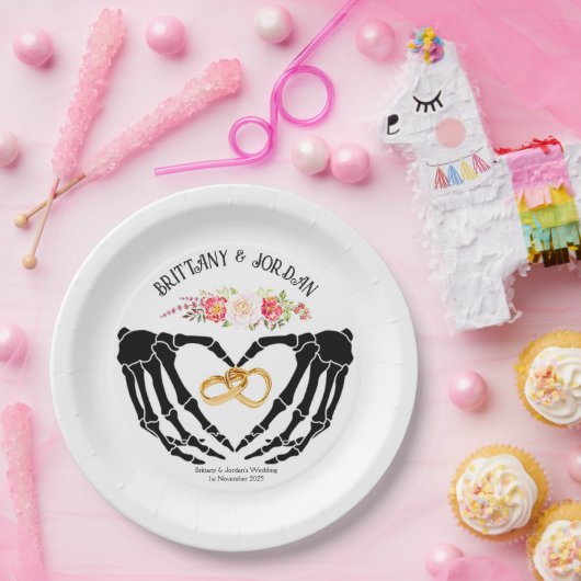 Licht gotisch skelet handen bruiloft papieren bordje (Feest)